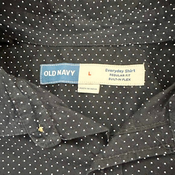 Old Navy Mens Dress Shirt Blue White Polka Dots Size Large Regular Fit - Picture 2 of 4